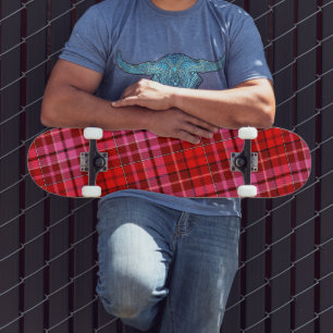 Maroon Red Pink Plaid Tartan Design  Skateboard