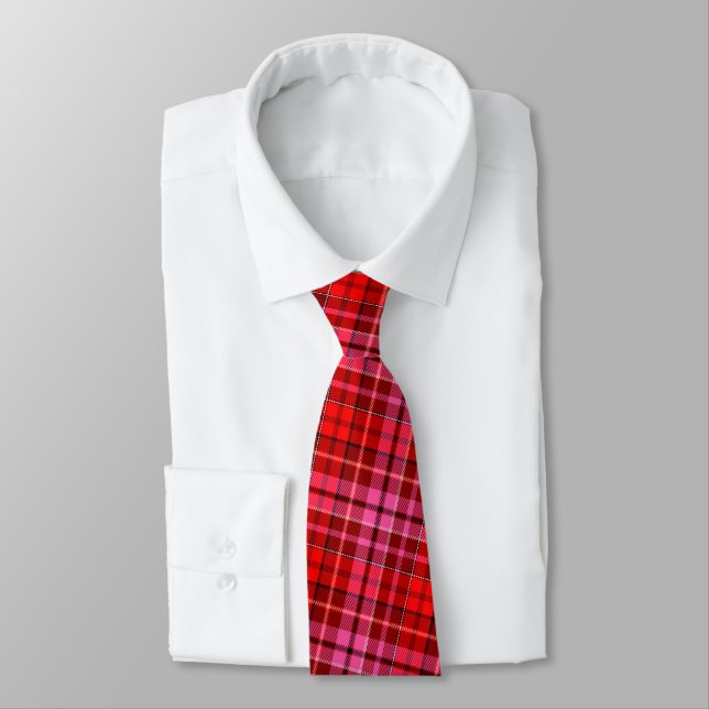 Maroon Red Pink Plaid Tartan Design  Tie (Tied)