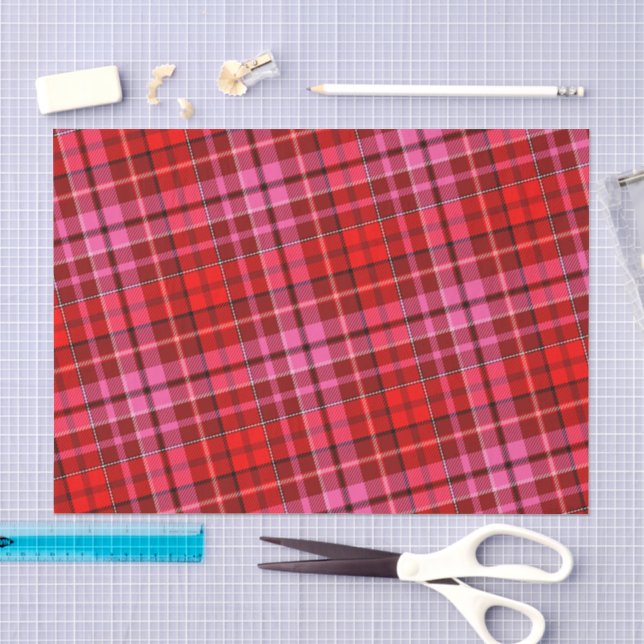 Maroon Red Pink Plaid Tartan Design  Tissue Paper (Craft)