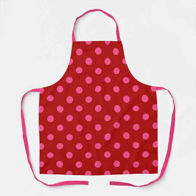Maroon Red Pink Polka Dots Design  Apron (Front)
