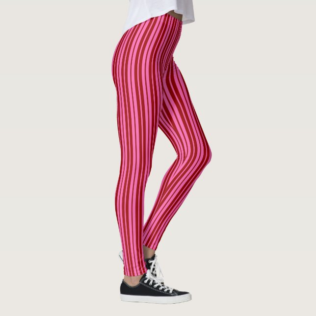 Maroon Red Pink Stripes Design  Leggings (Right)