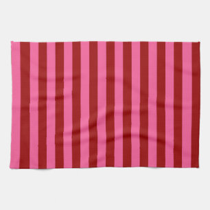 Maroon Red Pink Stripes Design  Tea Towel