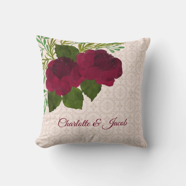 Maroon Red Roses Cushion (Front)