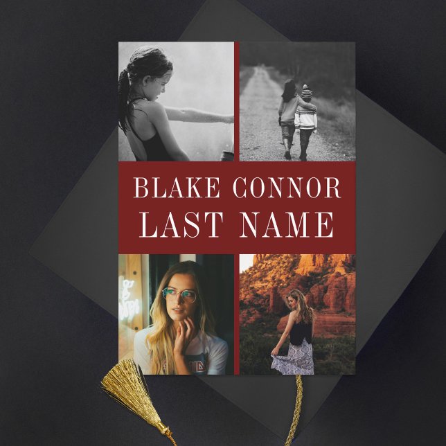 Maroon Red Simple name graduation photo Announcement (Creator Uploaded)
