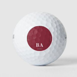 Maroon Red Solid Color White Initials Golf Balls