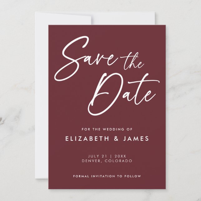 Maroon Red Wedding Save The Date Invitation (Front)