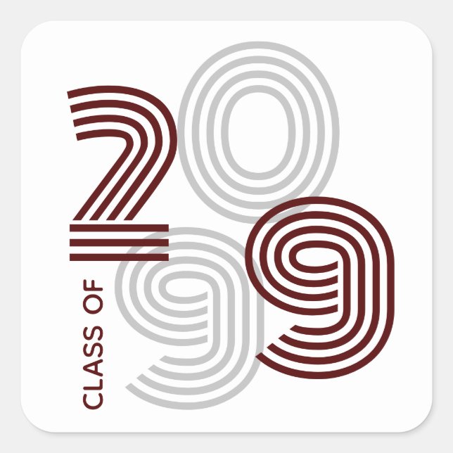Maroon Retro Big Numbers Class of Square Sticker (Front)