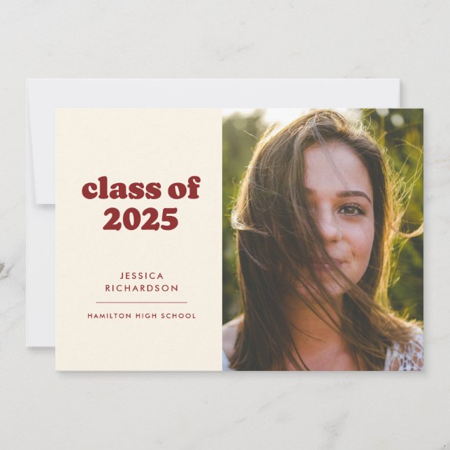 Maroon Retro Simplicity Photo Graduation  Announcement (Front)