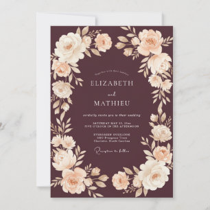 Maroon Romantic Floral Wedding Invitation