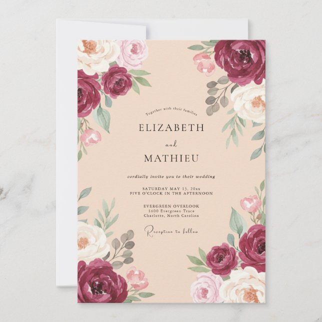 Maroon Rose Champagne Wedding Invitation (Front)