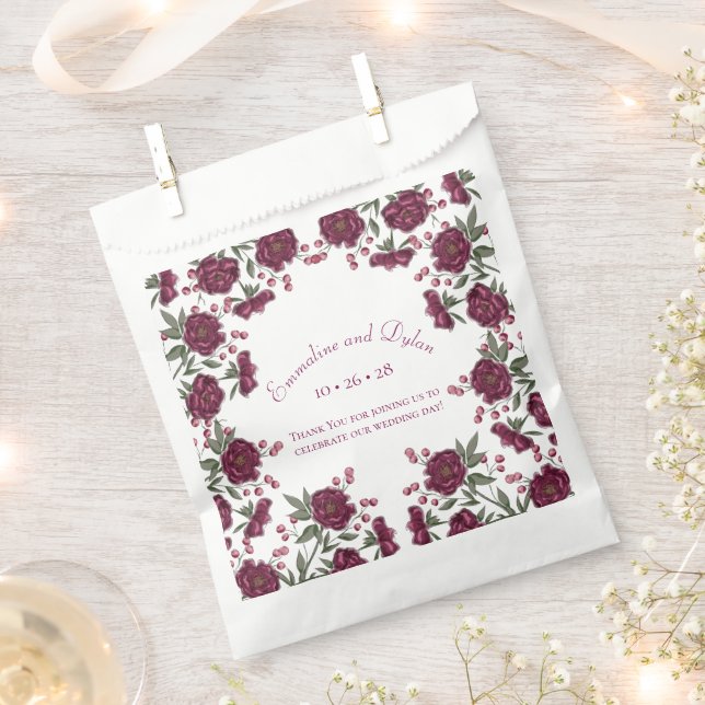 Maroon Rose Wedding Favour Bags (Clipped)