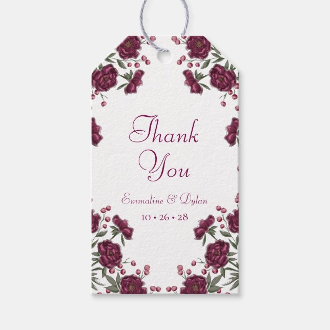 Maroon Rose Wedding Gift Tags (Front)