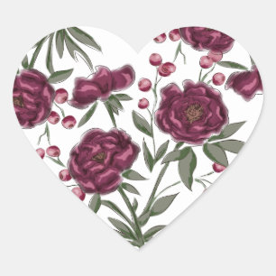 Maroon Rose Wedding Heart Sticker