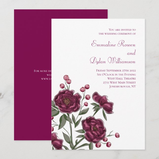 Maroon Rose Wedding Invitation (Front/Back)