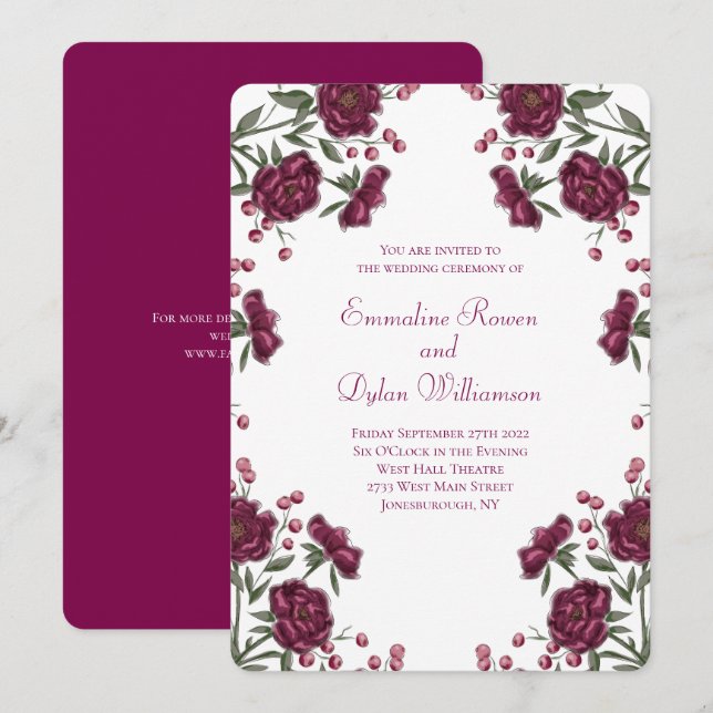Maroon Rose Wedding Invitation (Front/Back)