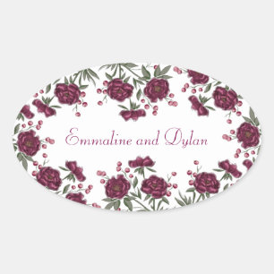 Maroon Rose Wedding Oval Sticker