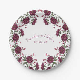 Maroon Rose Wedding Paper Plate