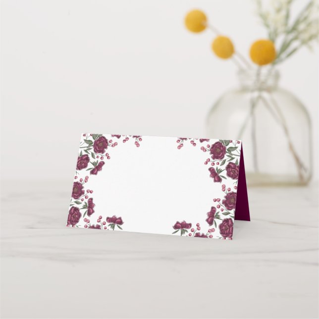 Maroon Rose Wedding Place Card (Front)