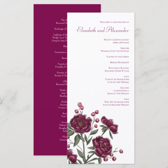 Maroon Rose Wedding Programs Menu (Front/Back)
