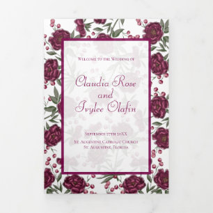 Maroon Rose Wedding Programs Tri-Fold Programme