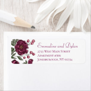 Maroon Rose Wedding Return Address Labels