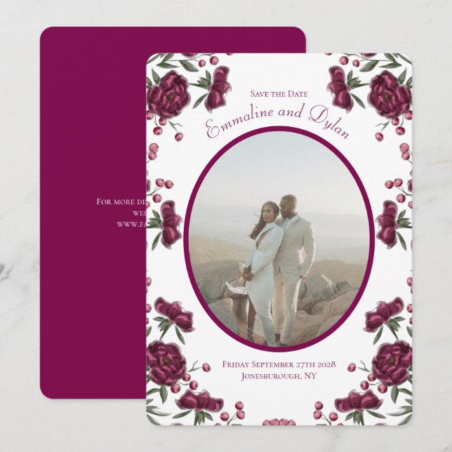 Maroon Rose Wedding Save the Date Invitation (Front/Back)