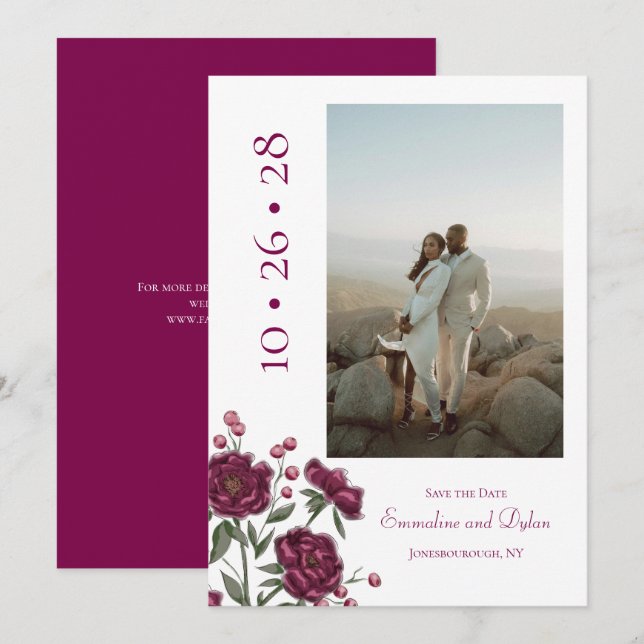 Maroon Rose Wedding Save the Date Invitation (Front/Back)