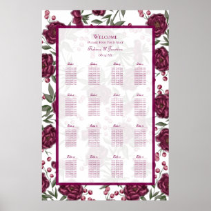 Maroon Rose Wedding Seating Chart
