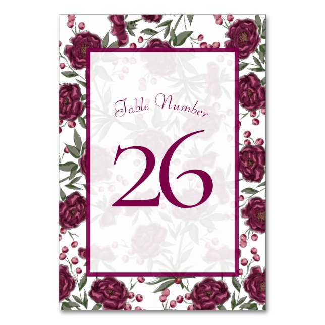 Maroon Rose Wedding Table Number (Back)