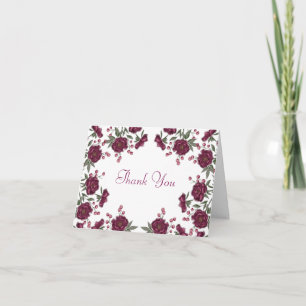 Maroon Rose Wedding Thank You Note Card
