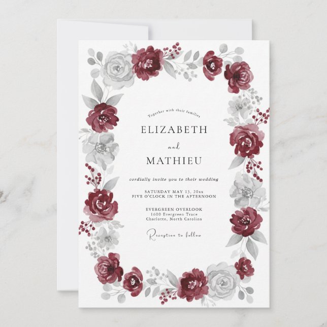 Maroon Rose Wreath Wedding Invitation (Front)
