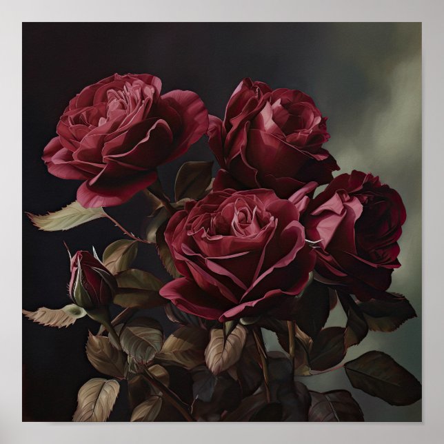 Maroon Roses Flower Art Print Poster (Front)