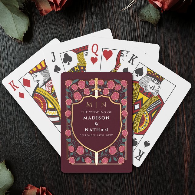 Maroon Royal Sword Shield Wedding Favour Playing Cards (Creator Uploaded)