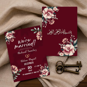 Maroon Rustic Damask Muslim Wedding Invitation