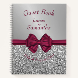 Maroon Satin Bow & Silver  – Guest Book
