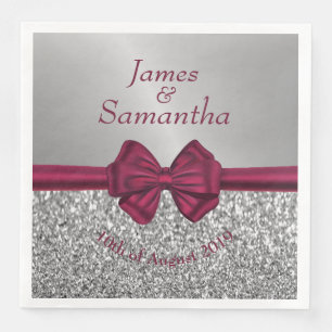Maroon Satin Bow & Silver  – Napkin