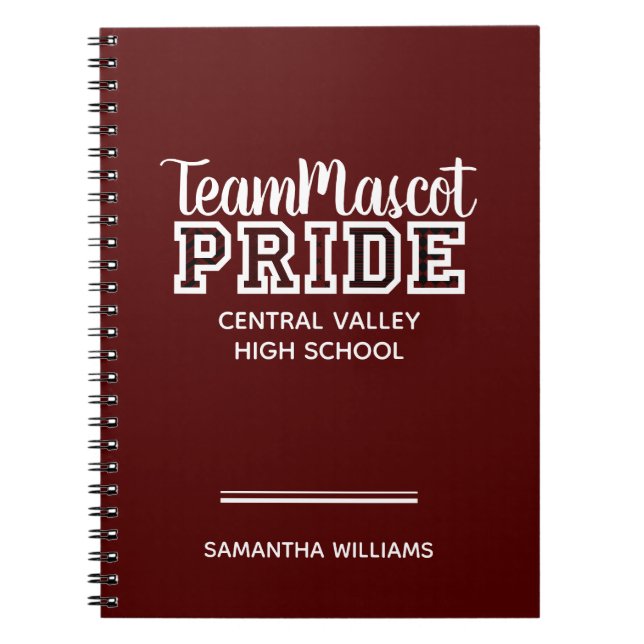Maroon School Pride Mascot Name Notebook (Front)