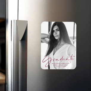Maroon Script Graduation Announcement Photo Magnet