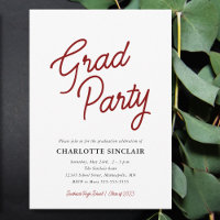 Maroon Script Simple Budget Grad Party Invitation
