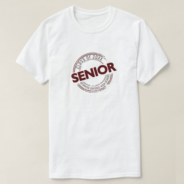 Maroon Senior Class of Distressed Badge T-Shirt (Design Front)