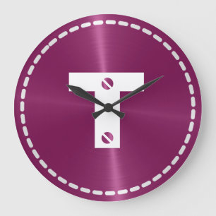 Maroon Shiny Stainless Steel Metal Large Clock