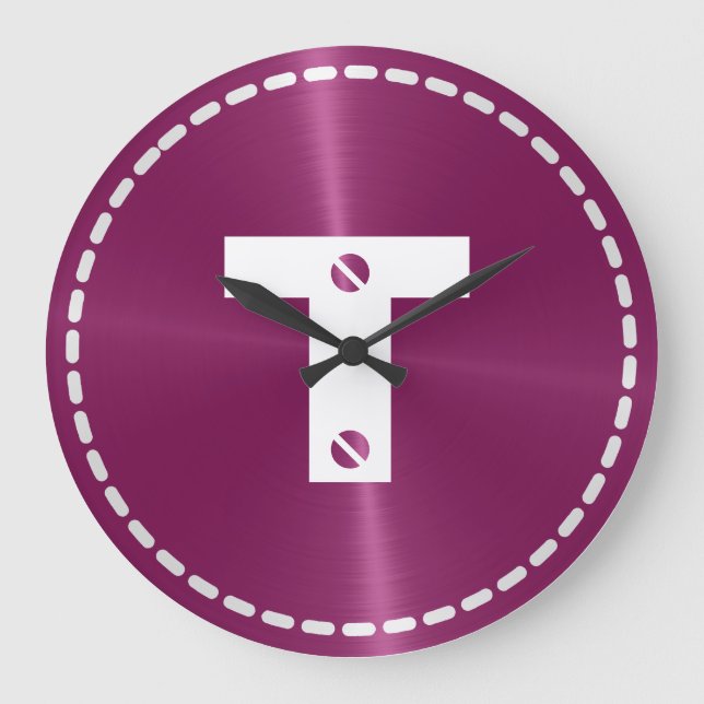 Maroon Shiny Stainless Steel Metal Large Clock (Front)
