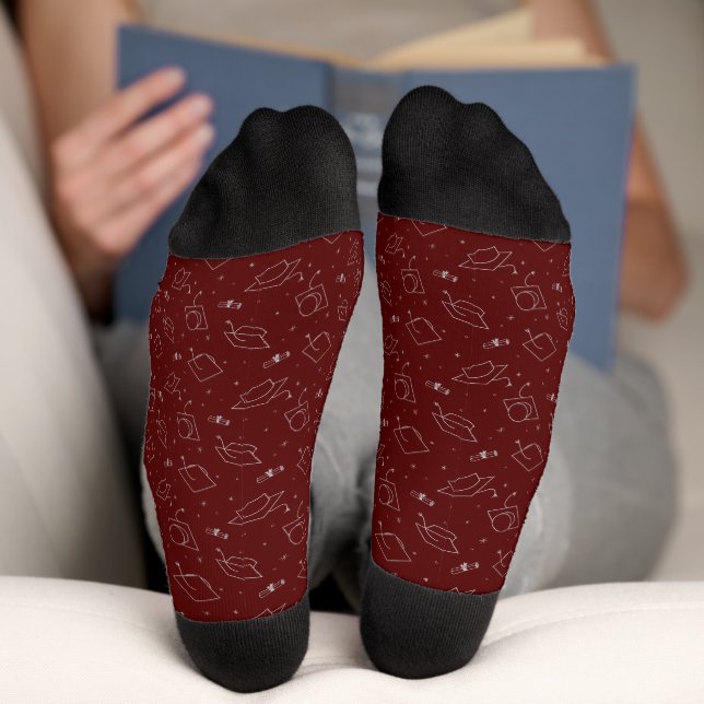Maroon & Silver Graduation Cap Toss Socks (Bottom)