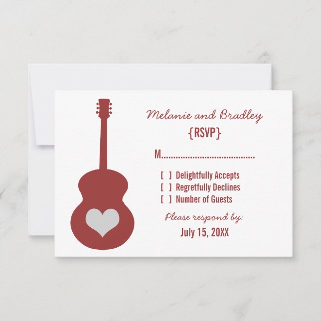 Maroon/Silver Guitar Heart Response Card (Front)