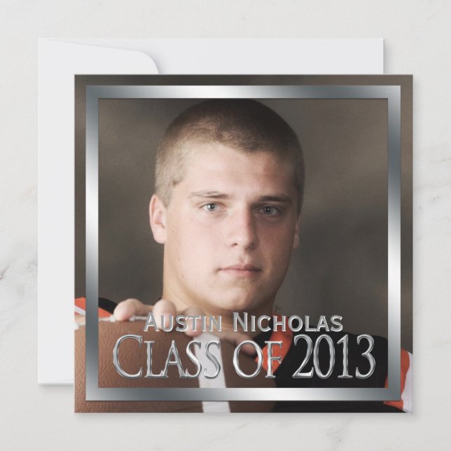 Maroon Silver Monogram Full Page Photo Graduation Invitation (Front)