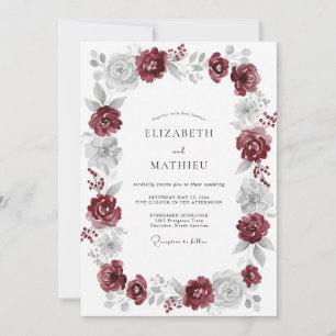Maroon Silver Rose Wedding Invitation