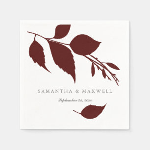 Maroon Simple Greenery Wedding Napkins