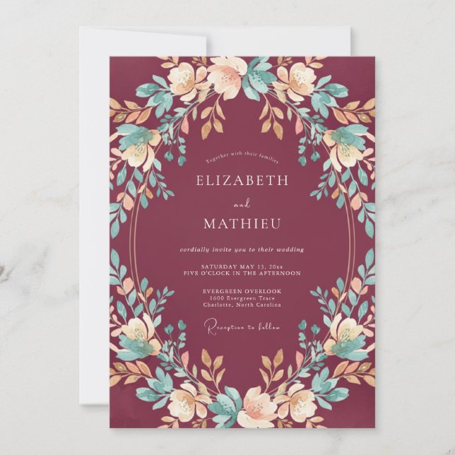 Maroon Slate Watercolor Wedding Invitation (Front)
