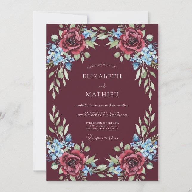 Maroon Splendid Winter Wedding Invitation (Front)