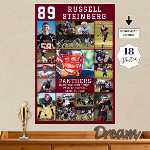 Maroon Sports Senior Graduation 18 Photo Collage Poster